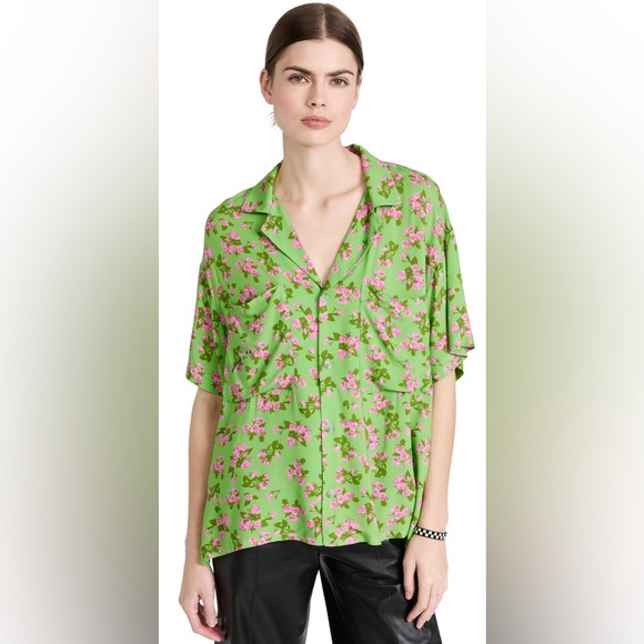 Natasha Zinko Floral Button Down Shirt in Lime Green, size Medium/4 - Picture 3 of 14